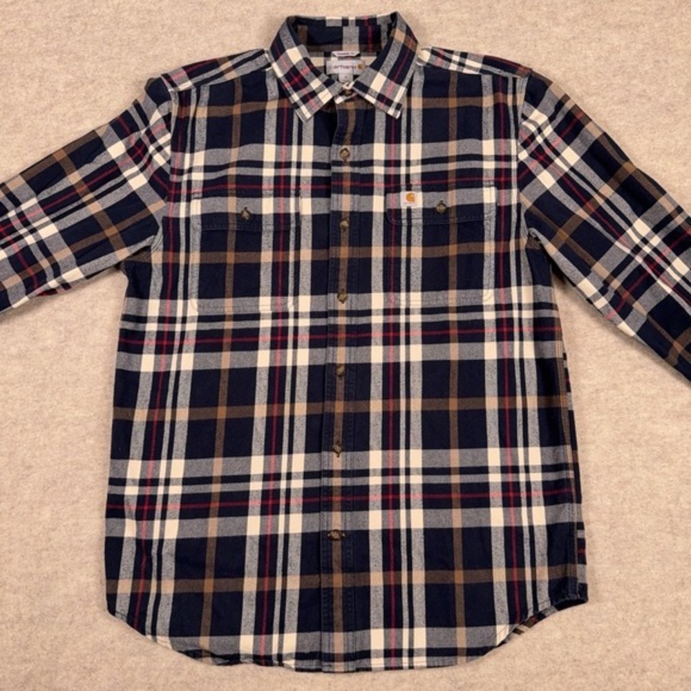 Carhartt Original Fit Flannel Shirt Mens Medium Blue Plaid‎ Workwear Long Sleeve - Picture 3 of 11